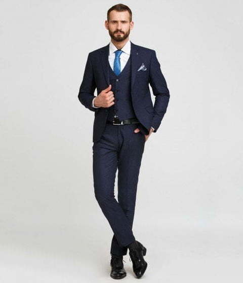 Однобортный, Тройка Свадебный костюм-тройка темно-синий в клетку от Салон мужских костюмов Patrik Man 2