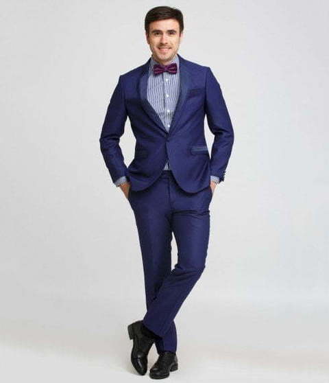 Однобортный, Двойка Свадебный костюм синий без рисунка от Салон мужских костюмов Patrik Man 3