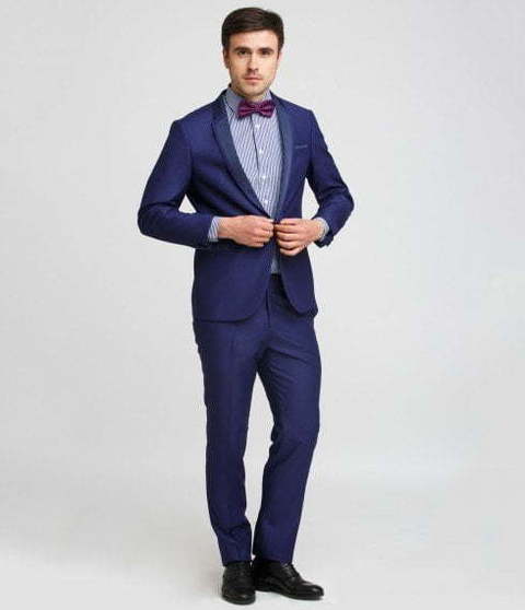 Однобортный, Двойка Свадебный костюм синий без рисунка от Салон мужских костюмов Patrik Man 4