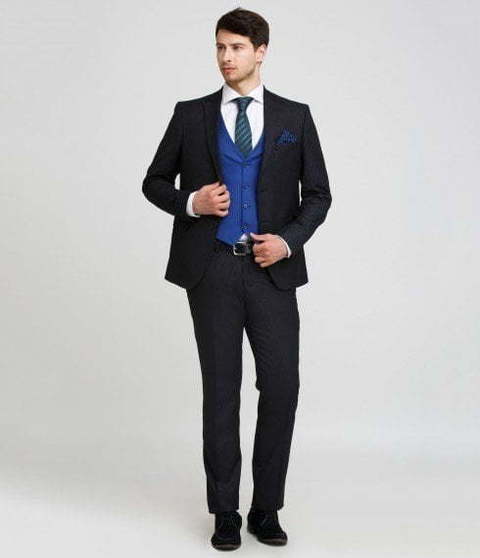 Однобортный, Тройка Свадебный костюм черный в полоску от Салон мужских костюмов Patrik Man 4