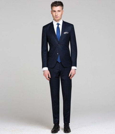 Однобортный, Двойка Свадебный костюм темно-синий в клетку от Салон мужских костюмов Patrik Man 2