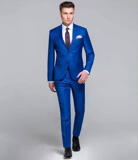 Однобортный, Двойка Свадебный костюм светло-синий без рисунка от Салон мужских костюмов Patrik Man 1