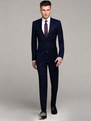 Однобортный, Двойка Свадебный костюм темно-синий без рисунка от Салон мужских костюмов Patrik Man 2