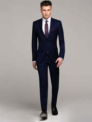 Однобортный, Двойка Свадебный костюм темно-синий без рисунка от Салон мужских костюмов Patrik Man 2