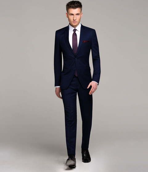 Однобортный, Двойка Свадебный костюм темно-синий без рисунка от Салон мужских костюмов Patrik Man 2