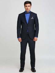 Однобортный, Двойка Свадебный костюм темно-синий в клетку от Салон мужских костюмов Patrik Man 1