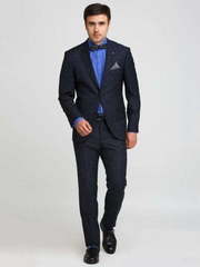 Однобортный, Двойка Свадебный костюм темно-синий в клетку от Салон мужских костюмов Patrik Man 2