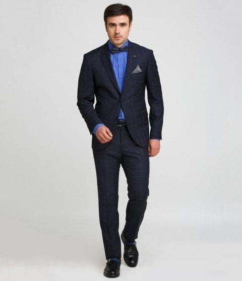 Однобортный, Двойка Свадебный костюм темно-синий в клетку от Салон мужских костюмов Patrik Man 2