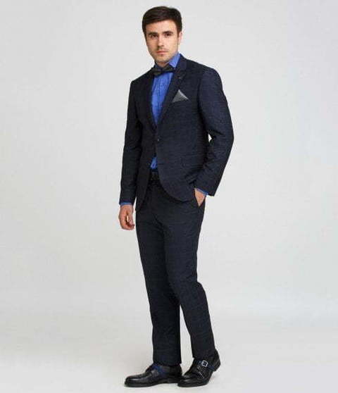 Однобортный, Двойка Свадебный костюм темно-синий в клетку от Салон мужских костюмов Patrik Man 3