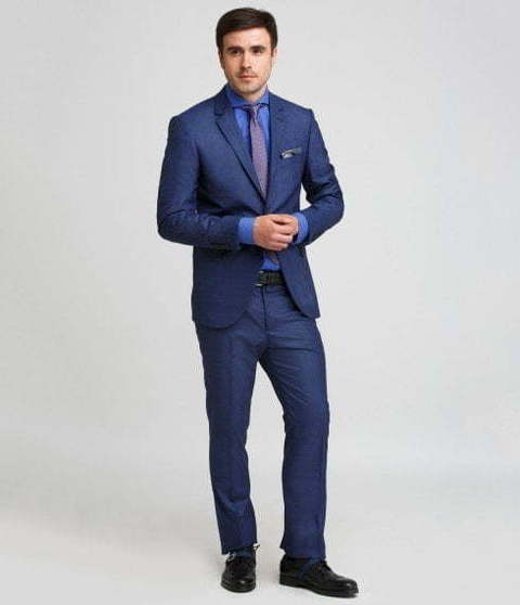 Однобортный, Двойка Свадебный костюм синий в клетку от Салон мужских костюмов Patrik Man 3