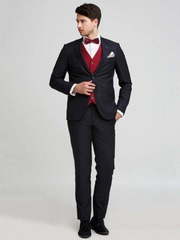 Однобортный, Двойка Свадебный костюм черный без рисунка от Салон мужских костюмов Patrik Man 2