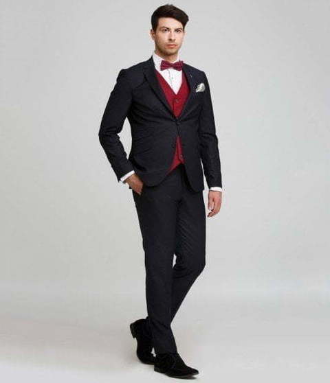 Однобортный, Двойка Свадебный костюм черный без рисунка от Салон мужских костюмов Patrik Man 3