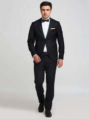 Однобортный, Смокинг, Двойка Свадебный костюм черный без рисунка от Салон мужских костюмов Patrik Man 1