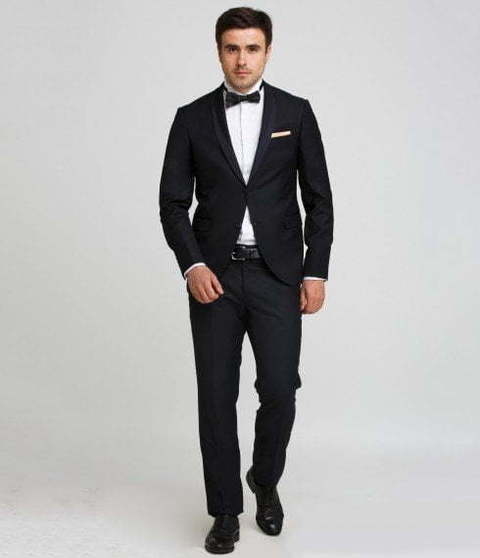 Однобортный, Двойка, Смокинг Свадебный костюм черный без рисунка от Салон мужских костюмов Patrik Man 3