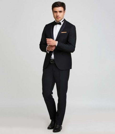 Однобортный, Двойка, Смокинг Свадебный костюм черный без рисунка от Салон мужских костюмов Patrik Man 4