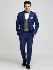 Однобортный, Тройка Свадебный костюм синий в клетку от Салон мужских костюмов Patrik Man 2