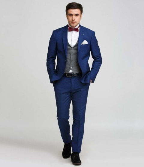 Однобортный, Тройка Свадебный костюм синий в клетку от Салон мужских костюмов Patrik Man 2