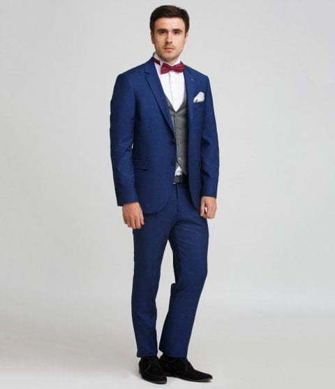 Однобортный, Тройка Свадебный костюм синий в клетку от Салон мужских костюмов Patrik Man 3