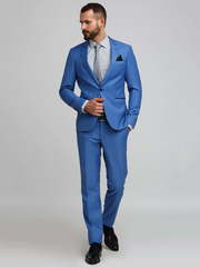 Однобортный, Двойка Свадебный костюм голубой без рисунка от Салон мужских костюмов Patrik Man 1