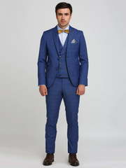 Однобортный, Тройка Свадебный костюм синий в клетку от Салон мужских костюмов Patrik Man 1