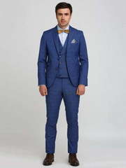 Однобортный, Тройка Свадебный костюм синий в клетку от Салон мужских костюмов Patrik Man 2