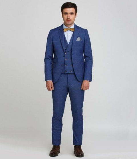 Однобортный, Тройка Свадебный костюм синий в клетку от Салон мужских костюмов Patrik Man 2