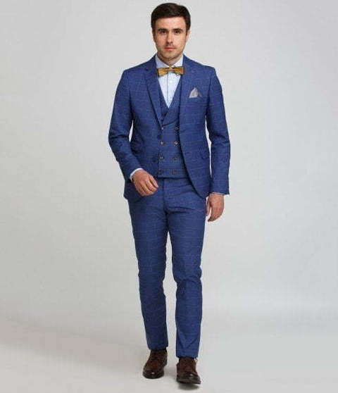 Однобортный, Тройка Свадебный костюм синий в клетку от Салон мужских костюмов Patrik Man 3