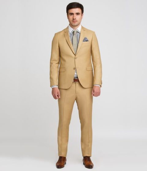 Однобортный, Двойка Свадебный костюм бежевый без рисунка от Салон мужских костюмов Patrik Man 2