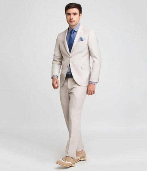 Однобортный, Двойка Свадебный костюм белый без рисунка от Салон мужских костюмов Patrik Man 3