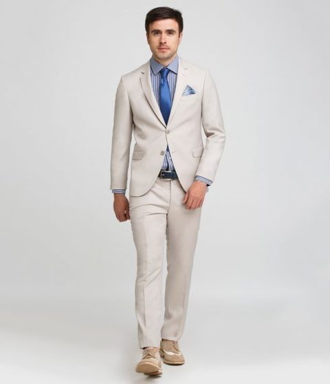 Однобортный, Двойка Свадебный костюм белый без рисунка от Салон мужских костюмов Patrik Man 4