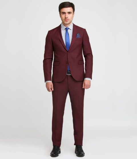 Однобортный, Двойка Свадебный костюм бордовый без рисунка от Салон мужских костюмов Patrik Man 2