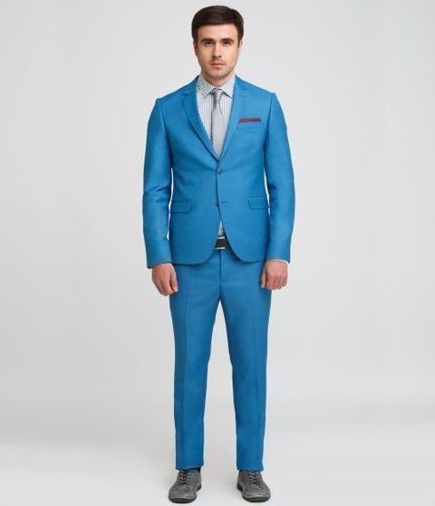 Однобортный, Двойка Свадебный костюм голубой без рисунка от Салон мужских костюмов Patrik Man 2