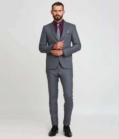 Однобортный, Двойка Свадебный костюм серый без рисунка от Салон мужских костюмов Patrik Man 2