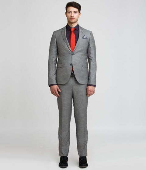 Однобортный, Двойка Свадебный костюм серый без рисунка от Салон мужских костюмов Patrik Man 2