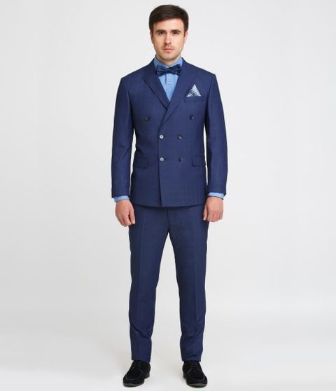 Двойка, Двубортный Свадебный костюм синий в клетку от Салон мужских костюмов Patrik Man 2