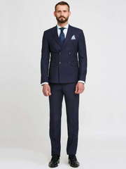 Двубортный, Двойка Свадебный костюм в полоску синий в полоску от Салон мужских костюмов Patrik Man 2