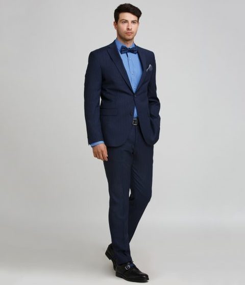 Однобортный, Двойка Свадебный костюм в полоску синий от Салон мужских костюмов Patrik Man 3