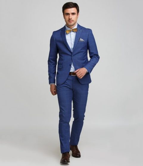 Однобортный, Двойка Свадебный костюм синий в клетку от Салон мужских костюмов Patrik Man 2