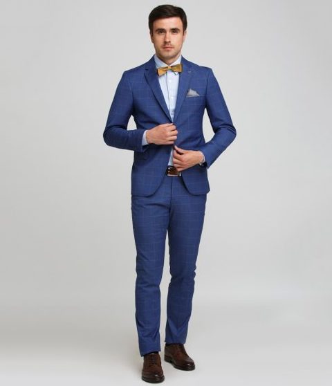 Однобортный, Двойка Свадебный костюм синий в клетку от Салон мужских костюмов Patrik Man 3