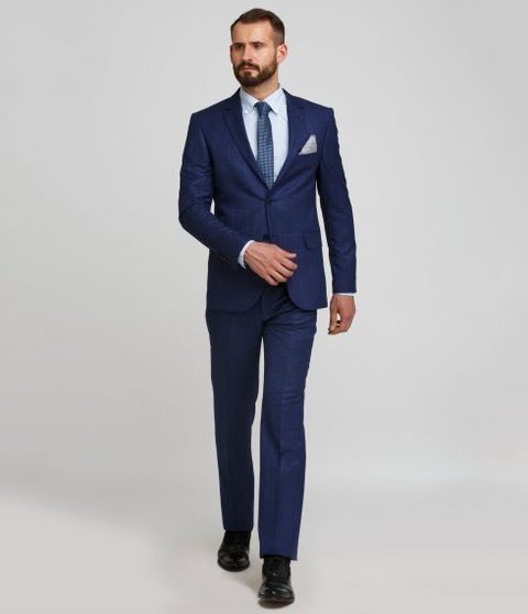 Однобортный, Двойка Свадебный костюм синий в клетку от Салон мужских костюмов Patrik Man 2
