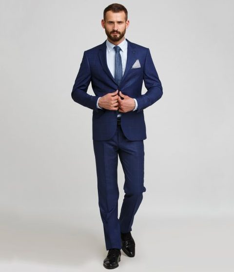 Однобортный, Двойка Свадебный костюм синий в клетку от Салон мужских костюмов Patrik Man 3