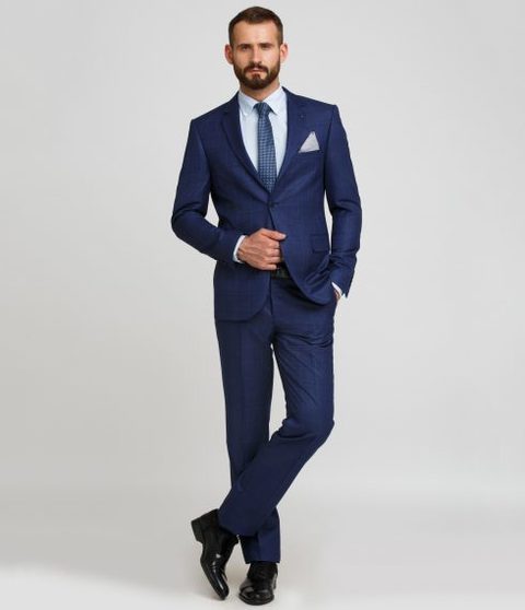 Однобортный, Двойка Свадебный костюм синий в клетку от Салон мужских костюмов Patrik Man 4