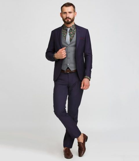 Однобортный, Тройка Свадебный костюм синий без рисунка от Салон мужских костюмов Patrik Man 3