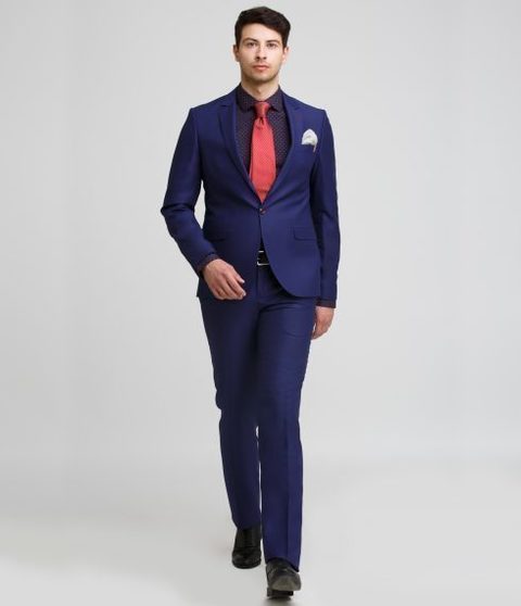 Однобортный, Двойка Свадебный костюм синий без рисунка от Салон мужских костюмов Patrik Man 2