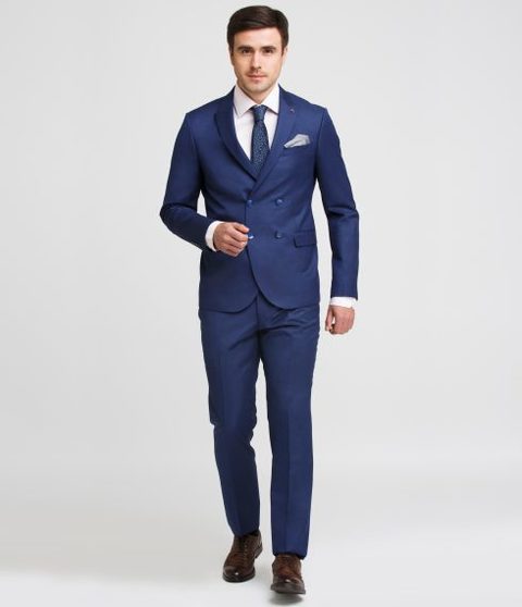Двойка, Двубортный Свадебный костюм синий без рисунка от Салон мужских костюмов Patrik Man 2