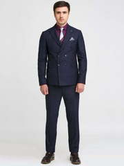 Двубортный, Двойка Свадебный костюм темно-синий в клетку от Салон мужских костюмов Patrik Man 2