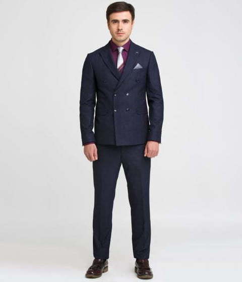 Двойка, Двубортный Свадебный костюм темно-синий в клетку от Салон мужских костюмов Patrik Man 2