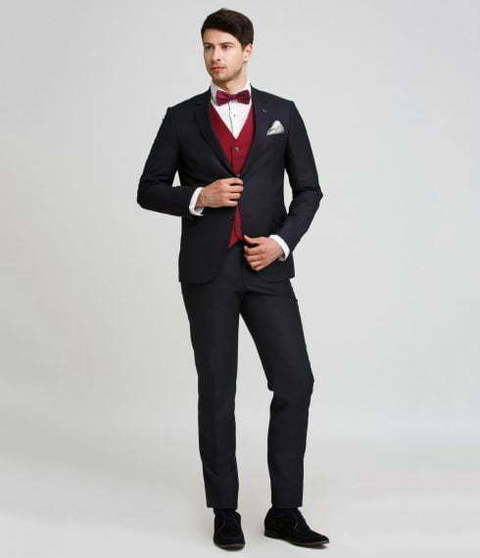 Однобортный, Тройка Свадебный костюм-тройка черный без рисунка от Салон мужских костюмов Patrik Man 2