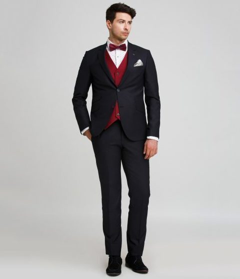 Однобортный, Тройка Свадебный костюм-тройка черный без рисунка от Салон мужских костюмов Patrik Man 3