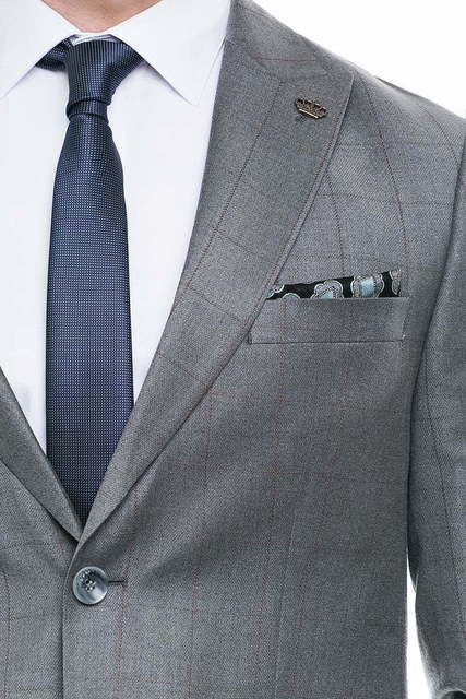 Однобортный, Двойка Свадебный костюм светло-серый в клетку от Салон мужских костюмов Patrik Man 2